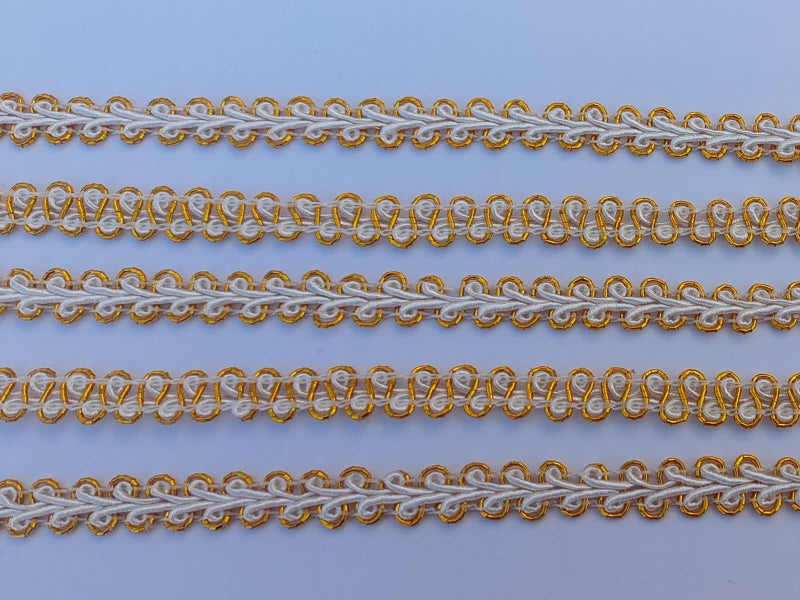 MONIDOOR 3/8 Inch Gimp Braid Trim 50 Yards for Upholstery Costume DIY Crafts (1328 Dark Gold White) - Image 3